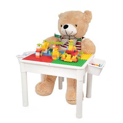 Decopatent Decopatent® - Kindertafel met 2 Stoeltjes - Speeltafel met bouwplaat en vlakke kant - 2 Bakjes - Geschikt voor Duplo® Bouwstenen