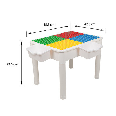 Decopatent Decopatent® - Kindertafel met 2 Stoeltjes - Speeltafel met bouwplaat en vlakke kant - 2 Bakjes - Geschikt voor Duplo® Bouwstenen