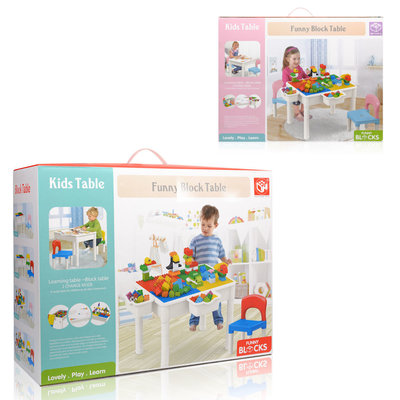 Decopatent Decopatent® - Kindertafel met 2 Stoeltjes - Speeltafel met bouwplaat en vlakke kant - 2 Bakjes - Geschikt voor Duplo® Bouwstenen