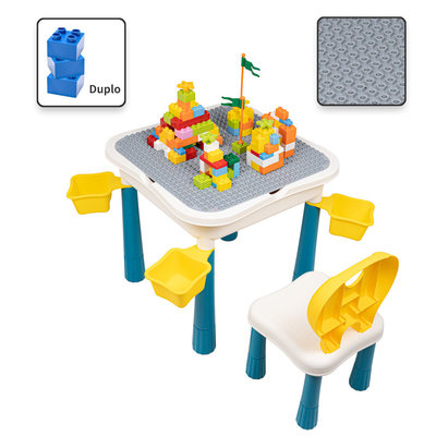 Decopatent Decopatent® - Kindertafel met  Stoeltje - Speeltafel met bouwplaat en vlakke kant - 4 Bakjes - Geschikt voor Duplo® Bouwstenen