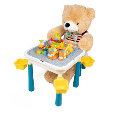 Decopatent Decopatent® - Kindertafel met  Stoeltje - Speeltafel met bouwplaat en vlakke kant - 4 Bakjes - Geschikt voor Duplo® Bouwstenen