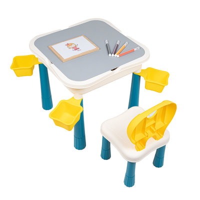 Decopatent Decopatent® - Kindertafel met  Stoeltje - Speeltafel met bouwplaat en vlakke kant - 4 Bakjes - Geschikt voor Duplo® Bouwstenen