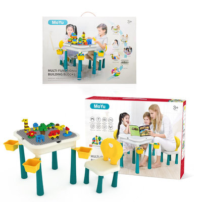 Decopatent Decopatent® - Kindertafel met  Stoeltje - Speeltafel met bouwplaat en vlakke kant - 4 Bakjes - Geschikt voor Duplo® Bouwstenen