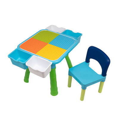 Decopatent Decopatent® - Kindertafel met 1 Stoeltje - Speeltafel met bouwplaat en Tafel kant - 4 Bakjes - Geschikt voor Duplo® Bouwstenen