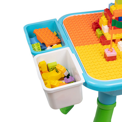 Decopatent Decopatent® - Kindertafel met 1 Stoeltje - Speeltafel met bouwplaat en Tafel kant - 4 Bakjes - Geschikt voor Duplo® Bouwstenen