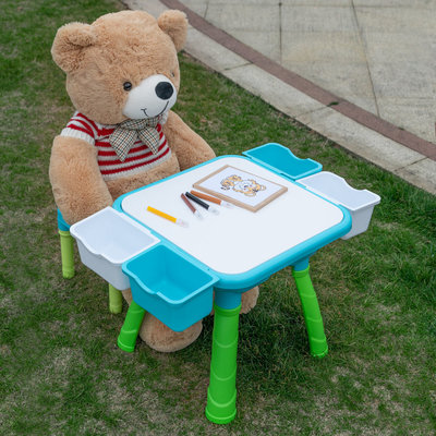 Decopatent Decopatent® - Kindertafel met 1 Stoeltje - Speeltafel met bouwplaat en Tafel kant - 4 Bakjes - Geschikt voor Duplo® Bouwstenen