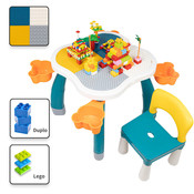 Decopatent Decopatent® - Kindertafel met 1 Stoeltje - Speeltafel met bouwplaat en vlakke kant - Geschikt voor Lego® & Duplo® Bouwstenen