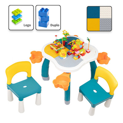 Decopatent Decopatent® - Kindertafel met 2 Stoeltjes - Speeltafel met bouwplaat en vlakke kant - Geschikt voor Lego® & Duplo® Bouwstenen