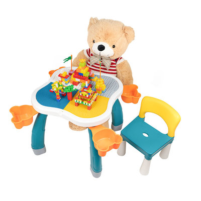 Decopatent Decopatent® - Kindertafel met 2 Stoeltjes - Speeltafel met bouwplaat en vlakke kant - Geschikt voor Lego® & Duplo® Bouwstenen