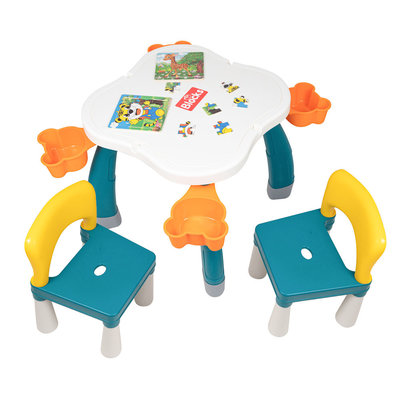 Decopatent Decopatent® - Kindertafel met 2 Stoeltjes - Speeltafel met bouwplaat en vlakke kant - Geschikt voor Lego® & Duplo® Bouwstenen