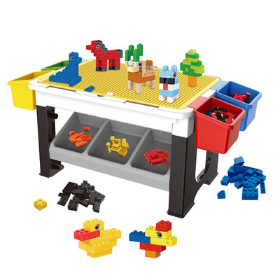 Decopatent Decopatent® - Speeltafel met bouwplaat (geschikt voor Lego® blokken) en vlakke kant. Kindertafel met 7 Opbergbakken - Bouwtafel