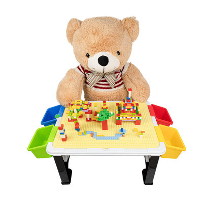 Decopatent Decopatent® - Speeltafel met bouwplaat (geschikt voor Lego® blokken) en vlakke kant. Kindertafel met 7 Opbergbakken - Bouwtafel