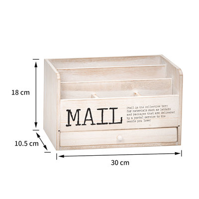 Decopatent Decopatent® Brievenbak Hout met 5 vakken & 1 Lade - Bureau organizer - Pennebak - Postbakje voor brieven telefoon etc - White Wash