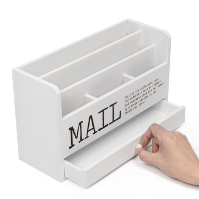 Decopatent Decopatent® Brievenbak Hout met 5 vakken & 1 Lade - Bureau organizer - Pennebak - Postbakje voor brieven telefoon etc - Wit