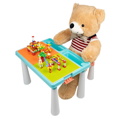 Decopatent Decopatent® - Kindertafel met 1 Stoel - Speeltafel met bouwplaat (Voor Lego® blokken) en vlakke kant - 2 Vakken - 515 Bouwstenen