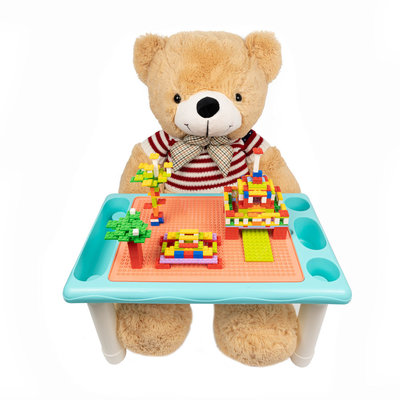 Decopatent Decopatent® - Kindertafel Bouwtafel - Speeltafel met bouwplaat (Voor Lego® blokken) en vlakke kant - 4 Vakken - Met 316 Bouwstenen