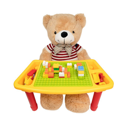 Decopatent Decopatent® - Kindertafel Bouwtafel - Speeltafel met bouwplaat (Voor Duplo® blokken) en vlakke kant - 3 Vakken - Met 90 Bouwstenen