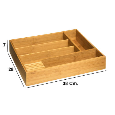 Decopatent Decopatent® Bamboe Bestekbak 5 Vaks + Messenblok voor 5 Messen - Besteklade Organizer - Bestek Opbergen - Bestekcassette - 38x28x7