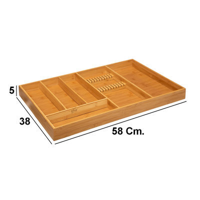 Decopatent Decopatent® XXL Bamboe Bestekbak 6 Vaks + Messenblok voor 11 Messen - Besteklade Bestek Organizer - Bestekcassette - 58x38x5 Cm