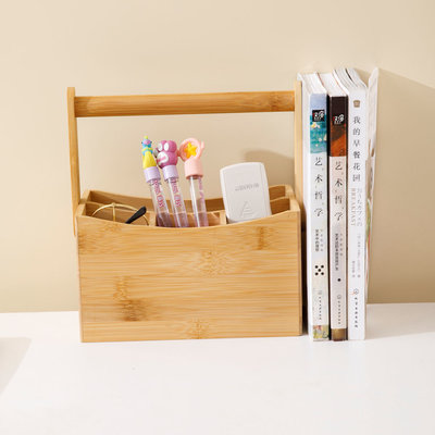 Decopatent Decopatent® Pennenbakje - Bamboe hout - 4 vakken - Bureau organizer - Pennenbak met handgreep - Pennenhouder