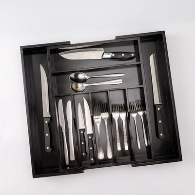 Decopatent Decopatent® Uitschuifbaar bestekbak - Besteklade - 7 Vaks -> Uitschuifbaar naar 9 Vakken - Bestekbakken organizer - Bamboe - Zwart