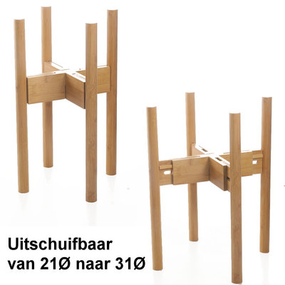 Decopatent Decopatent® Planten Standaard voor Binnen - Uitschuifbare Plant Houder - Bamboe Krukje en Tafel voor Bloem Potten van 20Ø tot 30Ø