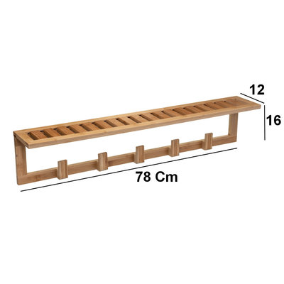 Decopatent Decopatent® Wandkapstok - Hout - 5 ophang haken & Legplank - Wandrek Kapstok voor Muur of Wand - Garderoberek Hangende kapstok