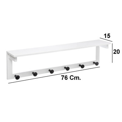 Decopatent Decopatent® Wandkapstok - Hout - 6 ophang haken & Legplank - Wandrek Kapstok voor Muur of Wand - Garderoberek Hangende kapstok