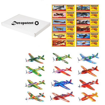 Decopatent Decopatent® - 12 Stuks Foam Vliegtuigen - Uitdeelcadeautjes - Fighter Gliders Foam vliegtuig - Zweefvliegtuigen - Mix soorten