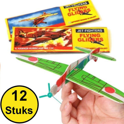 Decopatent Decopatent® - 12 Stuks Foam Vliegtuigen - Uitdeelcadeautjes - Fighter Gliders Foam vliegtuig - Zweefvliegtuigen - Mix soorten