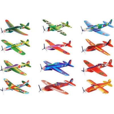 Decopatent Decopatent® - 12 Stuks Foam Vliegtuigen - Uitdeelcadeautjes - Fighter Gliders Foam vliegtuig - Zweefvliegtuigen - Mix soorten