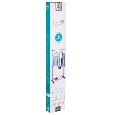 Decopatent Decopatent® Verrijdbaar Kledingrek op wieltjes - Hoogte verstelbaar naar 110 / 135 of 160 Cm - Metaal - Garderoberek op wielen