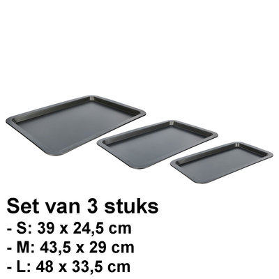 Decopatent Decopatent® Bakplaten - SET van 3 stalen Bakplaten - Bakplaat voor oven - Anti-aanbak laag - Rechthoekige Ovenplaat - Ovenbakplaat