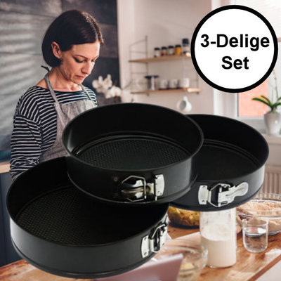 Decopatent Decopatent® Ronde Springvormen Bakvorm Set - SET van 3 Stuks (Ø22  Ø24.5 Ø26cm) - Bakvormen Rond - Metaal - Cakevorm & Taartvorm