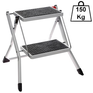 Decopatent Decopatent® Huishoudtrap Keukentrap - Met 2 Treden - Metaal - Huishoudladder Inklapbaar - Trapladder Opvouwbaar - Anti-Slip