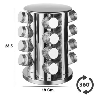 Decopatent Decopatent® Kruidenrek Rond Kruiden Carrousel voor 16 potjes - Kruidencarrousel draaibaar - Staand Rvs Specerijenrek Draaiplateau