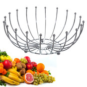 Decopatent Decopatent® Design Fruitschaal Rond - Schaal voor fruit - Ronde Design Fruitmand - Metaal - Afm: 31.5 x 31.5 x 14 Cm - Zilver