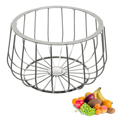 Decopatent Decopatent® Design Fruitschaal Rond - Schaal voor fruit - Ronde Design Fruitmand - Metaal - Afm: 25 x 35 x 14 Cm - Zilver