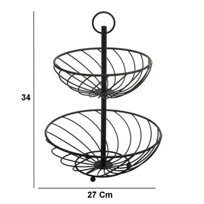 Decopatent Decopatent® Fruitschaal - 2 Laags Rond - Dubbele Fruitmand met Handvat - Ronde Design Fruitmand - Metaal - 27 x 27 x 34 - Zwart