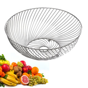 Decopatent Decopatent® Design Fruitschaal Rond - Schaal voor fruit - Ronde Design Fruitmand - Metaal - Afm: 30.5 x 30.5 x 12 Cm - Zilver