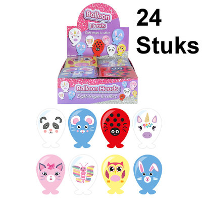 Henbrandt 24 STUKS - MIX Dieren Meiden Ballon Hoofden - Maak je eigen Dieren Ballon Hoofd - Uitdeelcadeautjes - Traktatie voor Meisjes