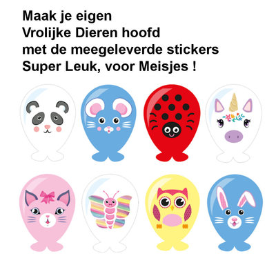 Henbrandt 24 STUKS - MIX Dieren Meiden Ballon Hoofden - Maak je eigen Dieren Ballon Hoofd - Uitdeelcadeautjes - Traktatie voor Meisjes
