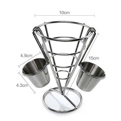 Decopatent Decopatent® RVS Patatzak - Frietzak houder met 2 Sausbakjes - Staande metalen Snack / Patatzak / Frietzak houder