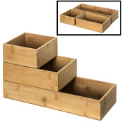 Decopatent Decopatent® 3-Delige Bestekbak - Lade Indeling met 3 bakjes -  Ladebakjes - Besteklade Organizer - Bamboe hout - Bestekcassette