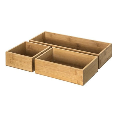 Decopatent Decopatent® 3-Delige Bestekbak - Lade Indeling met 3 bakjes -  Ladebakjes - Besteklade Organizer - Bamboe hout - Bestekcassette