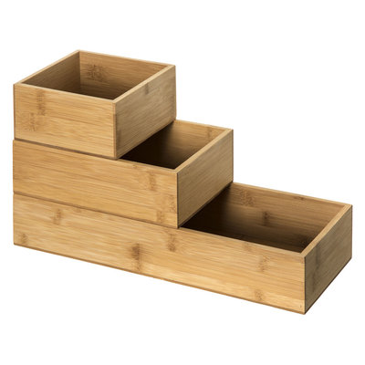 Decopatent Decopatent® 3-Delige Bestekbak - Lade Indeling met 3 bakjes -  Ladebakjes - Besteklade Organizer - Bamboe hout - Bestekcassette