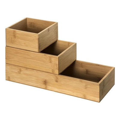 Decopatent Decopatent® 3-Delige Bestekbak - Lade Indeling met 3 bakjes -  Ladebakjes - Besteklade Organizer - Bamboe hout - Bestekcassette