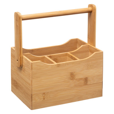 Decopatent Decopatent® Bestek Organizer - Bamboe hout - 4 vakken - Keuken bestekorganizer met handgreep - bestek houder 4 vakken