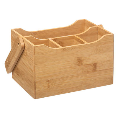 Decopatent Decopatent® Bestek Organizer - Bamboe hout - 4 vakken - Keuken bestekorganizer met handgreep - bestek houder 4 vakken