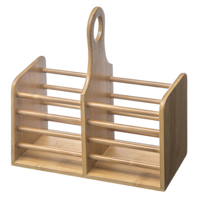 Decopatent Decopatent® Bestek Organizer - Bamboe hout - 2 grote vakken - Keuken bestekorganizer met handgreep - bestek houder 2 vaks